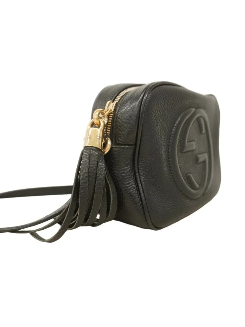 ★SOLD★ Gucci Shoulder Bag Soho Leather Black Champagne Gold - Picture 2 of 10